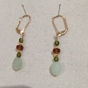 Handmade Green Jade, Swarovski & Czech Glass Drop Earrings